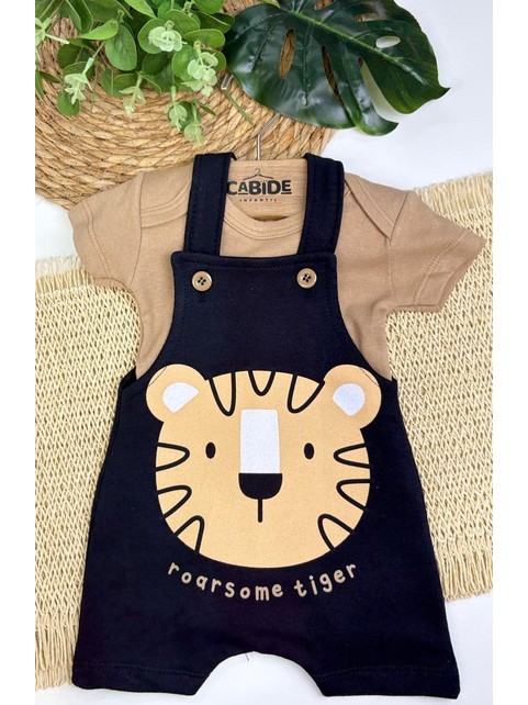 Conjunto Jardineira Bebê Menino Suedine Tiger