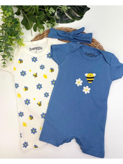 Kit Macacão Bebê Menina Suedine Abelhas e Flores