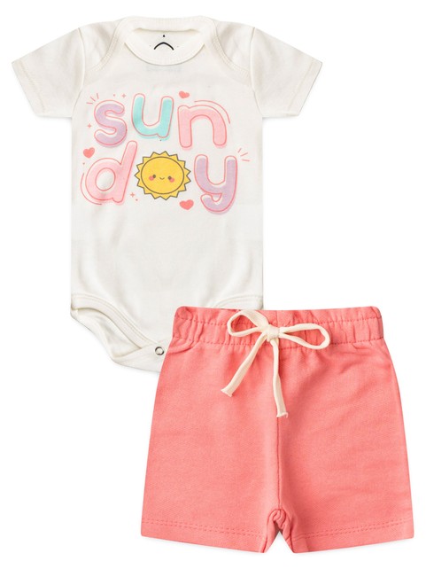Conjunto Bebê Menina Body e Bermuda Moletinho Sun Day
