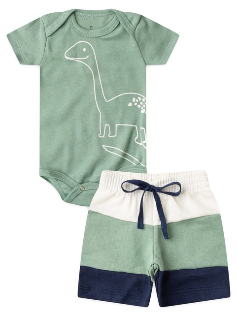 Conjunto Bebê Menino Body e Bermuda Moletinho Dino Baby