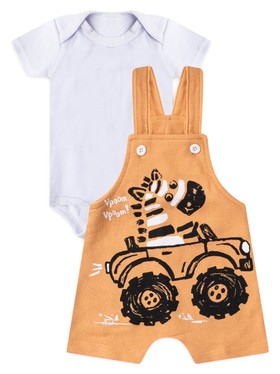 Conjunto Jardineira Bebê Menino Suedine Zebrinha Veloz