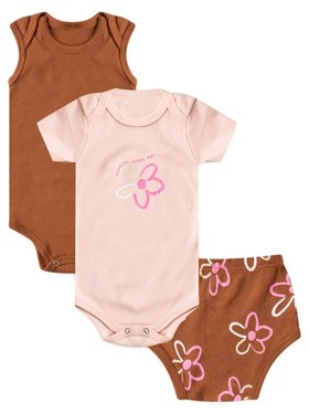 Kit Body e Tapa Fralda Bebê Menina Flores