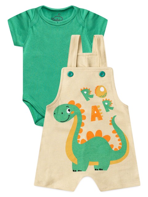 Conjunto Jardineira Bebê Menino Suedine Dinossauro