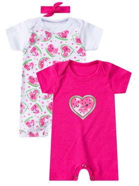 Kit Macacão Bebê Menina Suedine Melancia
