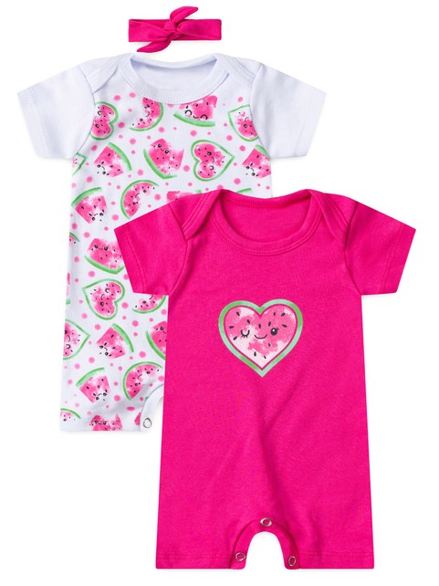 Kit Macacão Bebê Menina Suedine Melancia