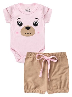 Conjunto Bebê Menina Body e Bermuda Moletinho Blush