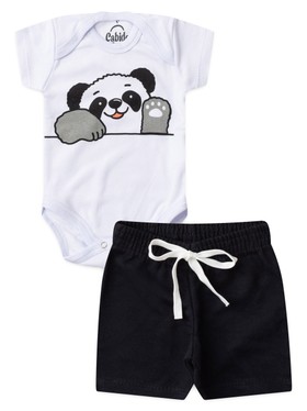 Conjunto Bebê Menino Body e Bermuda Moletinho Panda