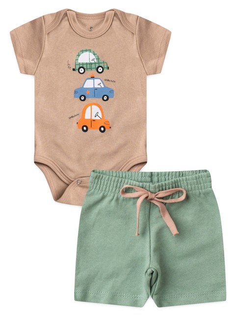 Conjunto Bebê Menino Body e Bermuda Moletinho Carrinhos