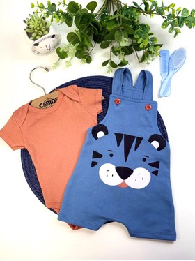 Conjunto Jardineira Bebê Menino Suedine Tigre