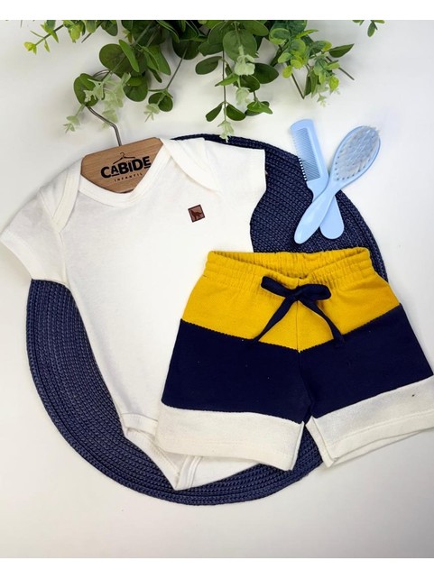 Conjunto Bebê Menino Body e Bermuda Moletinho Lobo Off