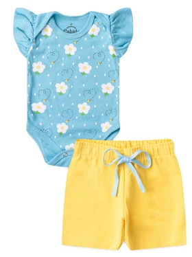 Conjunto Bebê Menina Body e Shorts Moletinho Abelha