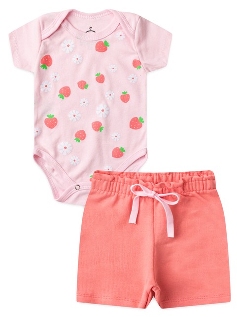Conjunto Bebê Menina Body e Shorts Moletinho Morango