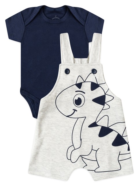 Conjunto Jardineira Bebê Menino Suedine Bebê Dinossauro