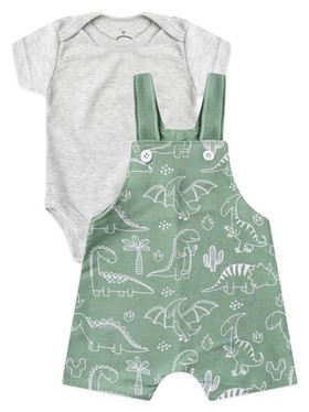 Conjunto Jardineira Bebê Menino Suedine Jurassic