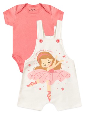 Conjunto Jardineira Bebê Menina Suedine Bailarina