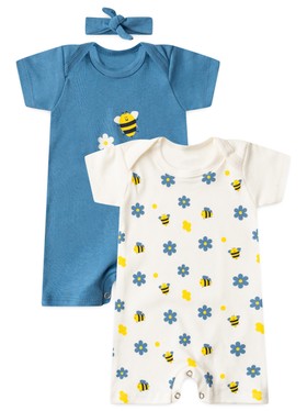 Kit Macacão Bebê Menina Suedine Abelhas e Flores