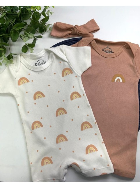 Kit Macacão Bebê Menina Suedine Arco íris Minimalista