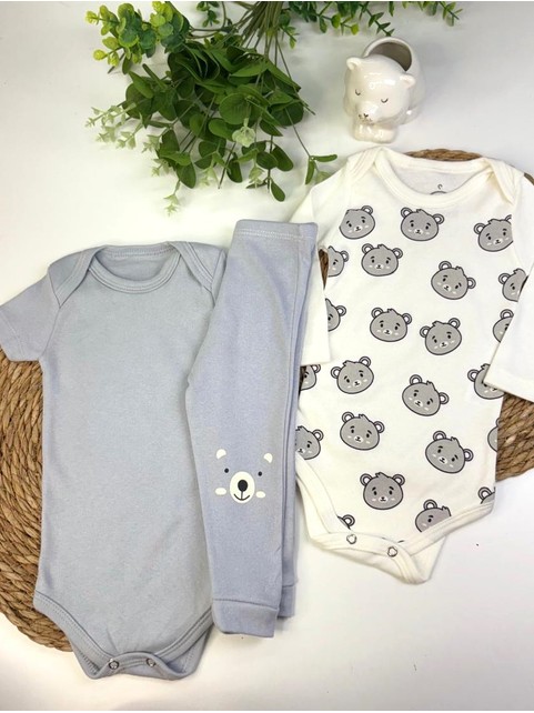 Kit Body Bebê Unissex Suedine Ursinhos