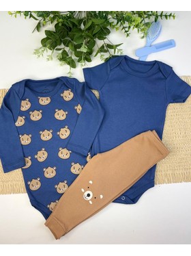 Kit Body Bebê Menino Suedine Ursinhos Marinho