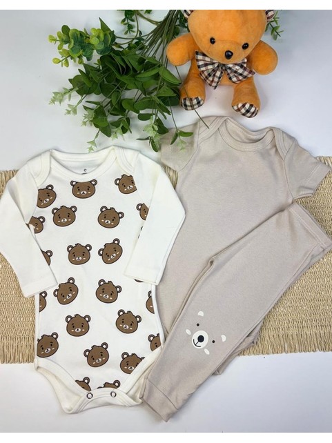 Kit Body Bebê Unissex Suedine Ursinhos Areia