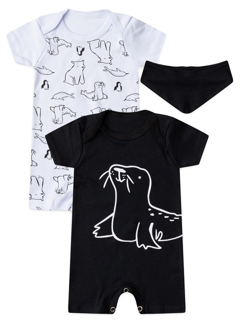 Kit Macacão Bebê Menino Suedine Animais Marinho