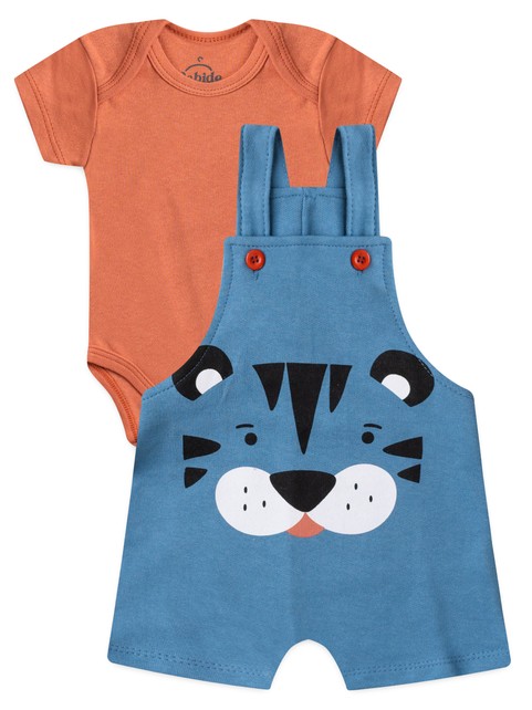 Conjunto Jardineira Bebê Menino Suedine Tigre