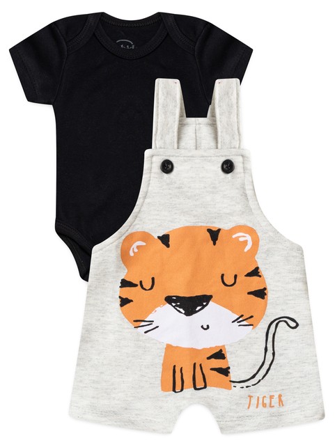 Conjunto Jardineira Bebê Menino Suedine Tigrinho