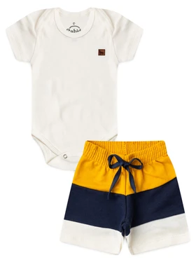 Conjunto Bebê Menino Body e Bermuda Moletinho Lobo Off