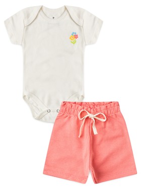 Conjunto Bebê Menina Body e Shorts Moletinho Mini Flor