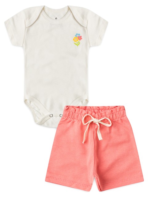 Conjunto Bebê Menina Body e Shorts Moletinho Mini Flor