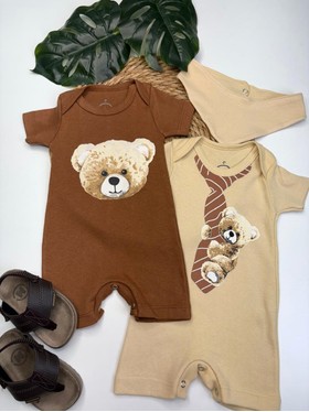 Kit Macacão Bebê Menino Suedine Ursinho Gravata