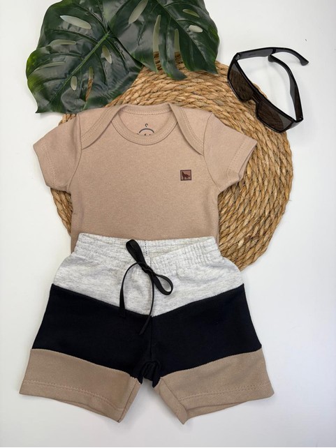 Conjunto Bebê Menino Body e Bermuda Moletinho Lobinho