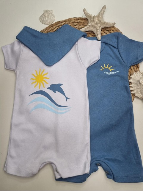 Kit Macacão Bebê Menino Suedine Golfinho