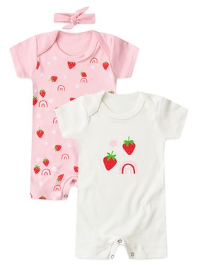 Kit Macacão Bebê Menina Suedine Morango