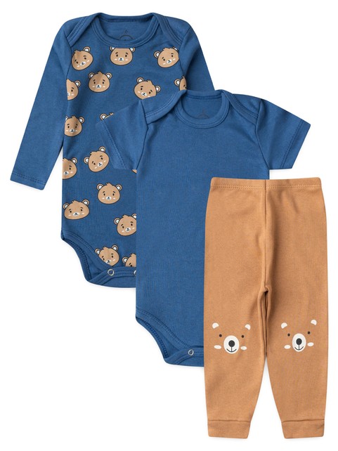 Kit Body Bebê Menino Suedine Ursinhos Marinho