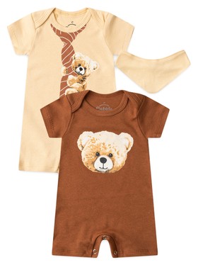 Kit Macacão Bebê Menino Suedine Ursinho Gravata