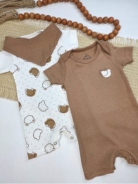 Kit Macacão Bebê Menino Suedine Carinhas de Urso