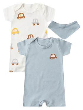 Kit Macacão Bebê Menino Suedine Carrinhos