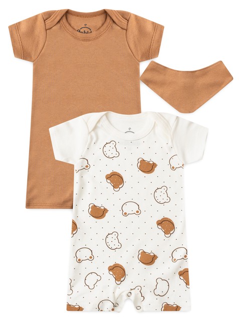 Kit Macacão Bebê Menino Suedine Carinhas de Urso