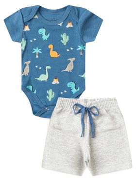 Conjunto Bebê Menino Body e Bermuda Moletinho Dino