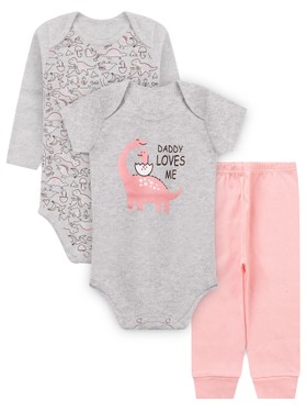 Kit Body Bebê Menina Malha Dino