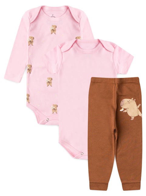 Kit Body Bebê Menina Suedine Capivara