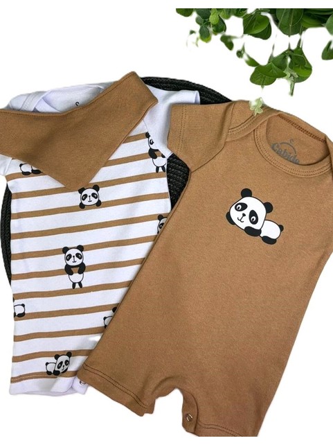 Kit Macacão Bebê Menino Suedine Panda