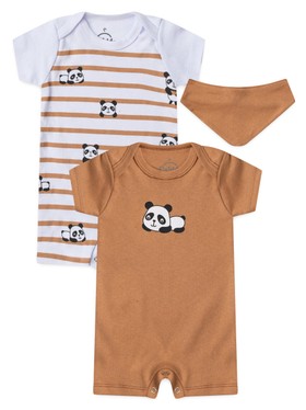 Kit Macacão Bebê Menino Suedine Panda