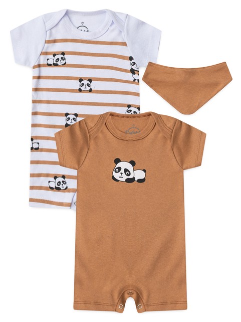 Kit Macacão Bebê Menino Suedine Panda