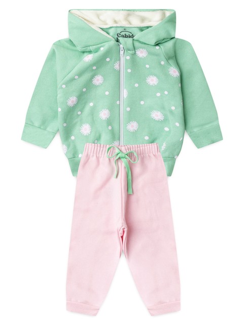 Conjunto Infantil Menina Moletom Peluciado com Capuz Poá