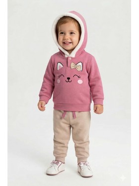 Conjunto Infantil Menina Moletom Peluciado com Capuz Ursinha