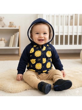 Conjunto Infantil Menino Moletom Peluciado com Zíper Leão e Tigre