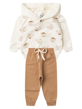 Conjunto Infantil Menino Moletom Peluciado com Capuz Ursinhos de Algodão