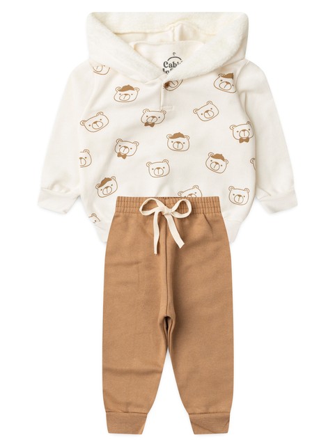 Conjunto Infantil Menino Moletom Peluciado com Capuz Ursinhos de Algodão